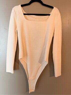 a new day Cream Ribbed Long Sleeve Square Neck Bodysuit